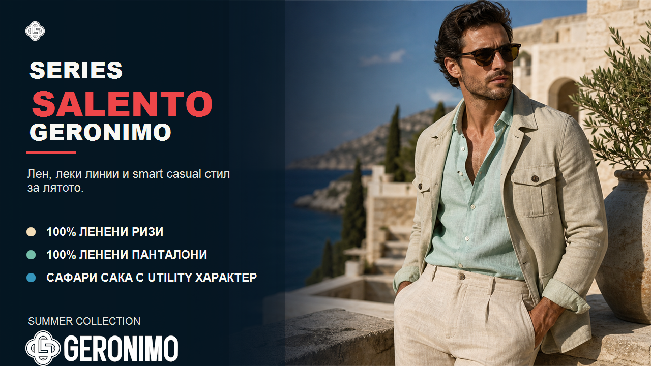 Серия Salento Geronimo - ленени ризи, ленени панталони и сафари сака за лятото
