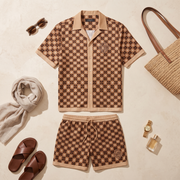 GERONIMO Bronze Luxe – мъжки сатенен комплект, flat lay