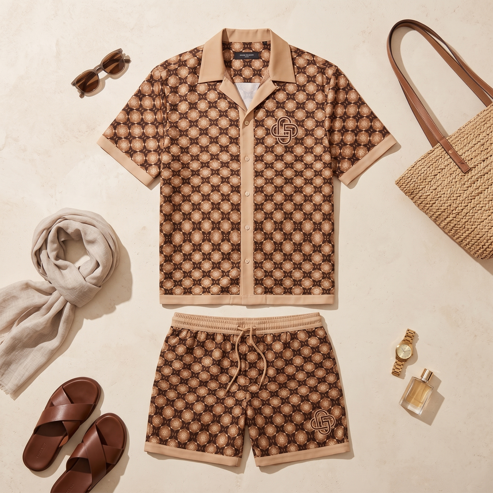 GERONIMO Bronze Luxe – мъжки сатенен комплект, flat lay