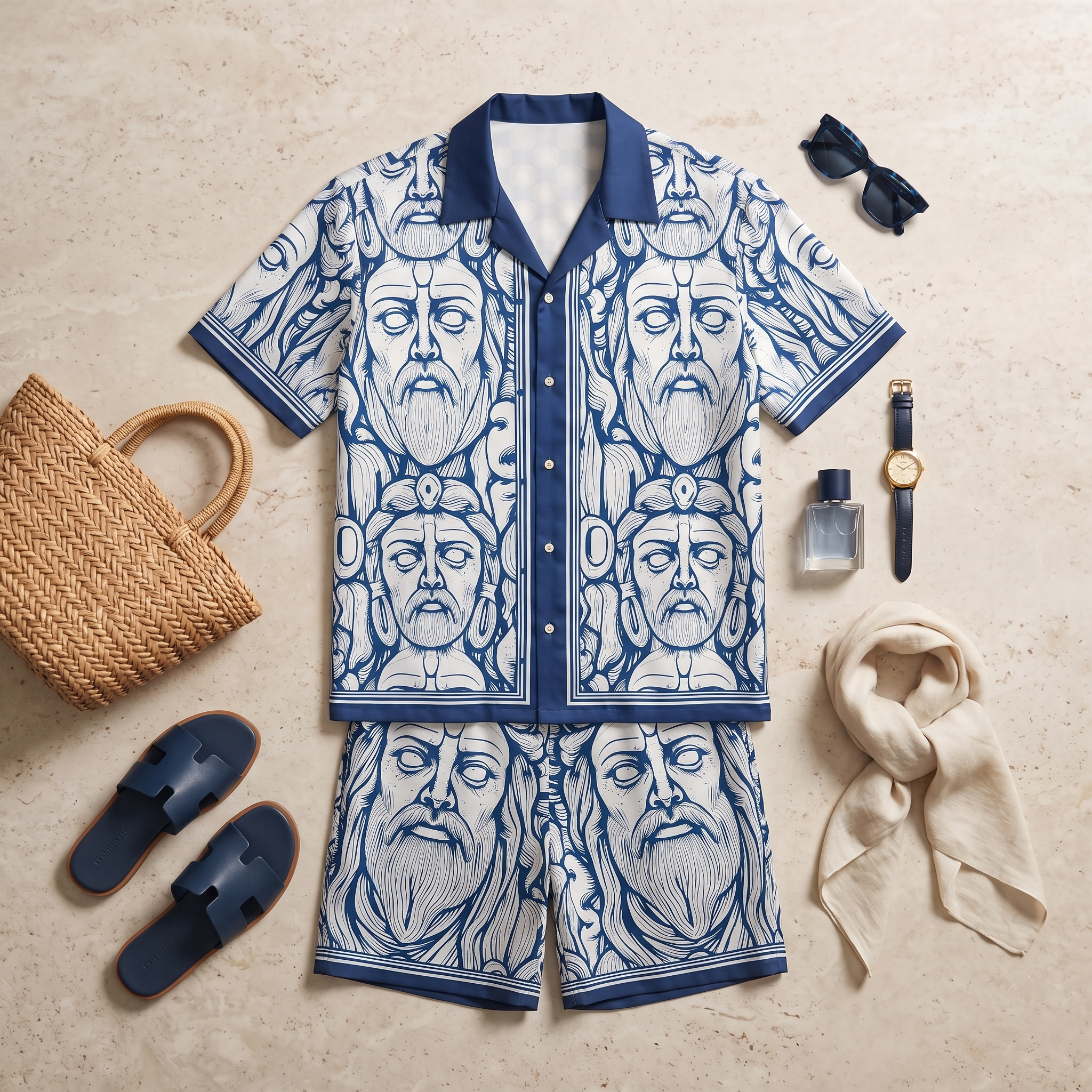 GERONIMO Ocean Titan – мъжки сатенен комплект, flat lay