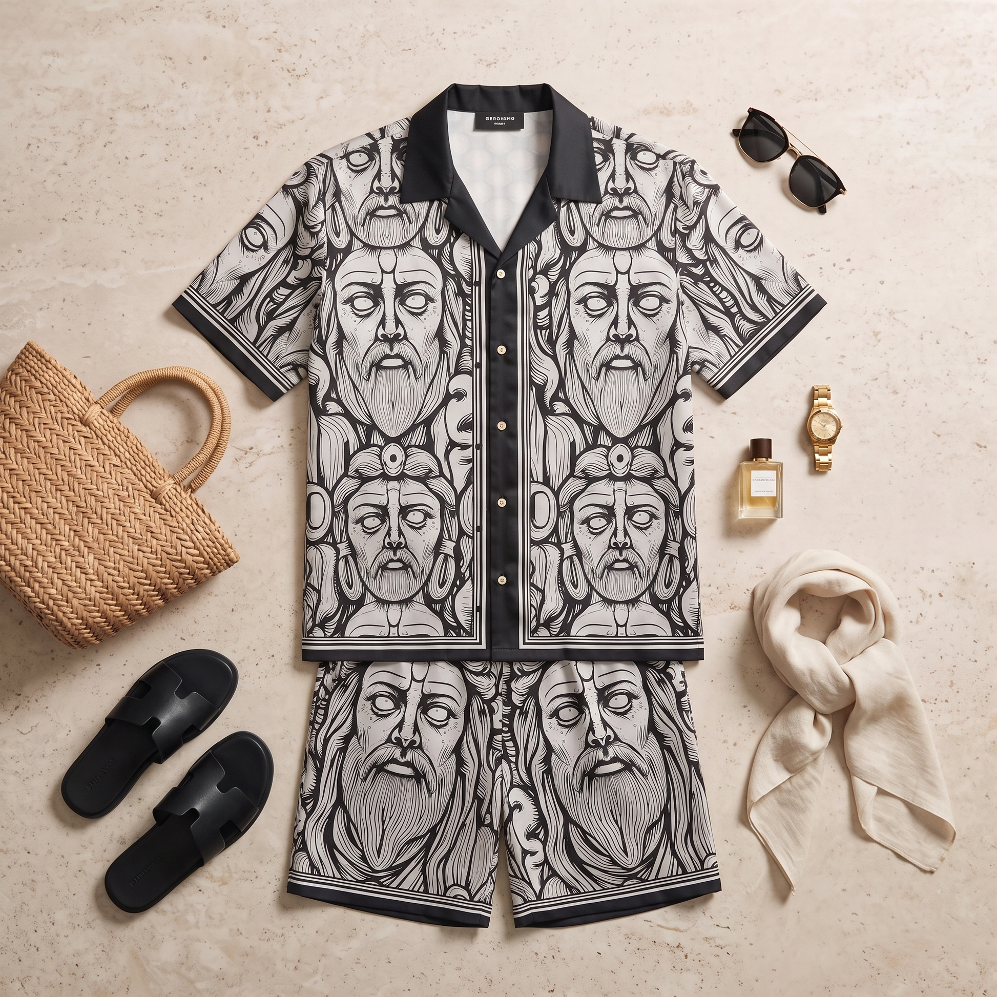 GERONIMO Iron Titan – мъжки сатенен комплект, flat lay