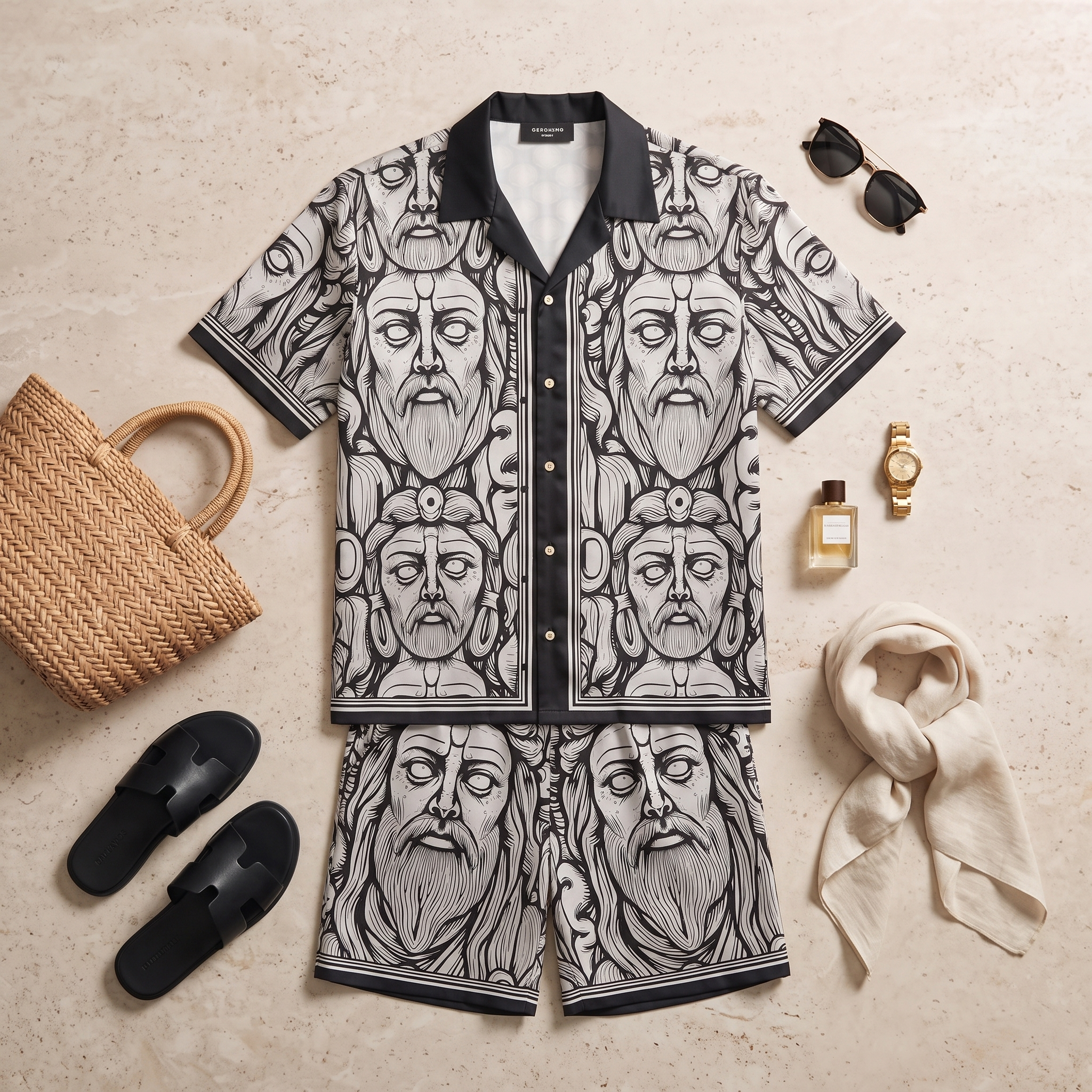 GERONIMO Iron Titan – мъжки сатенен комплект, flat lay