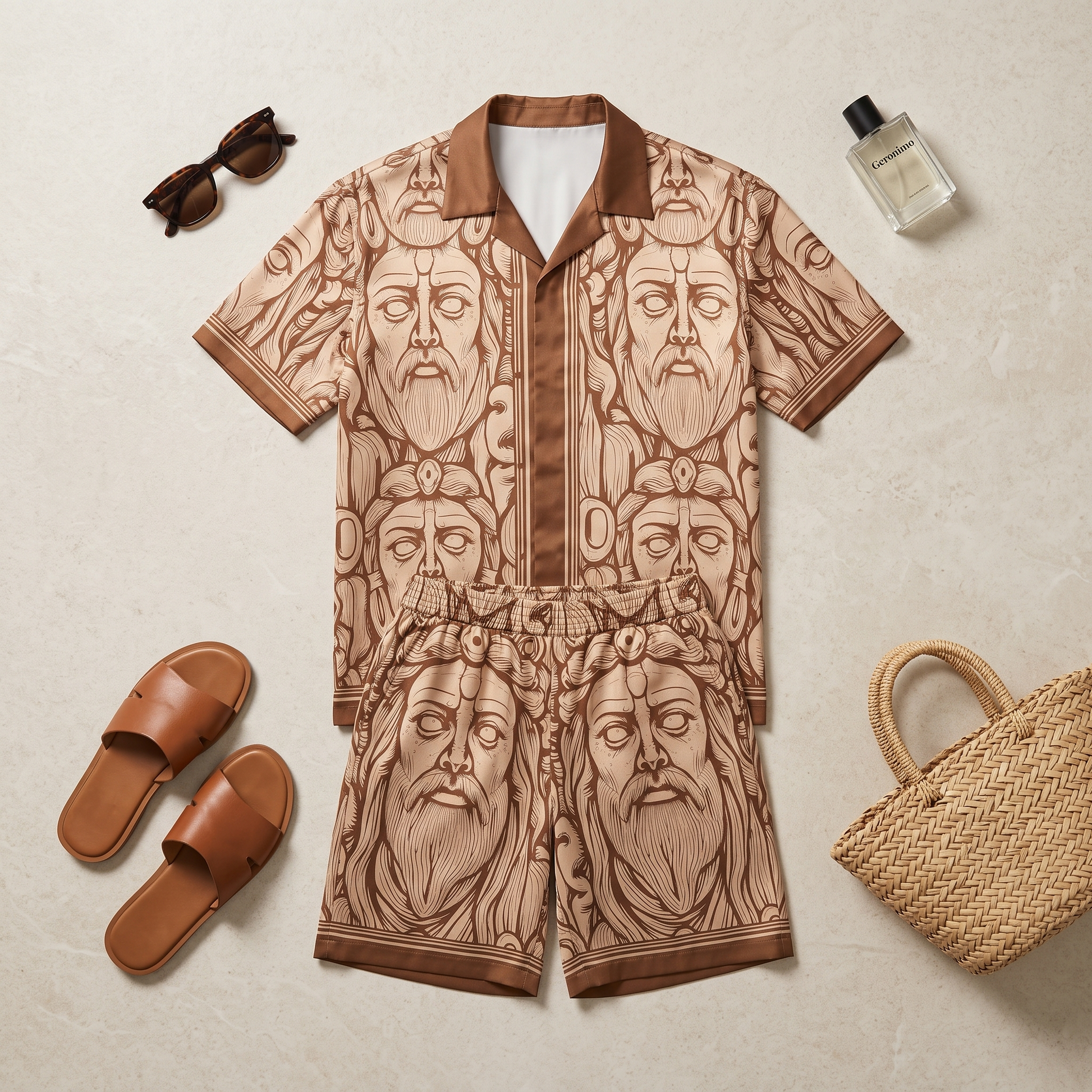 GERONIMO Earth Titan – мъжки сатенен комплект, flat lay