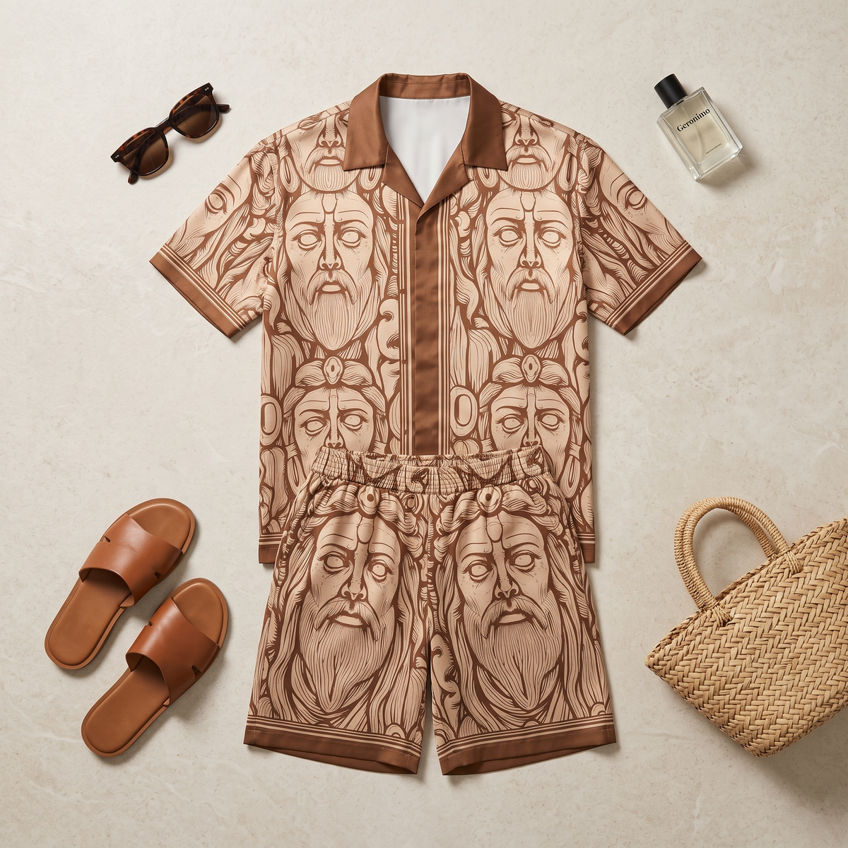 GERONIMO Earth Titan – мъжки сатенен комплект, flat lay
