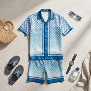 GERONIMO Blue Luxe – мъжки сатенен комплект, flat lay