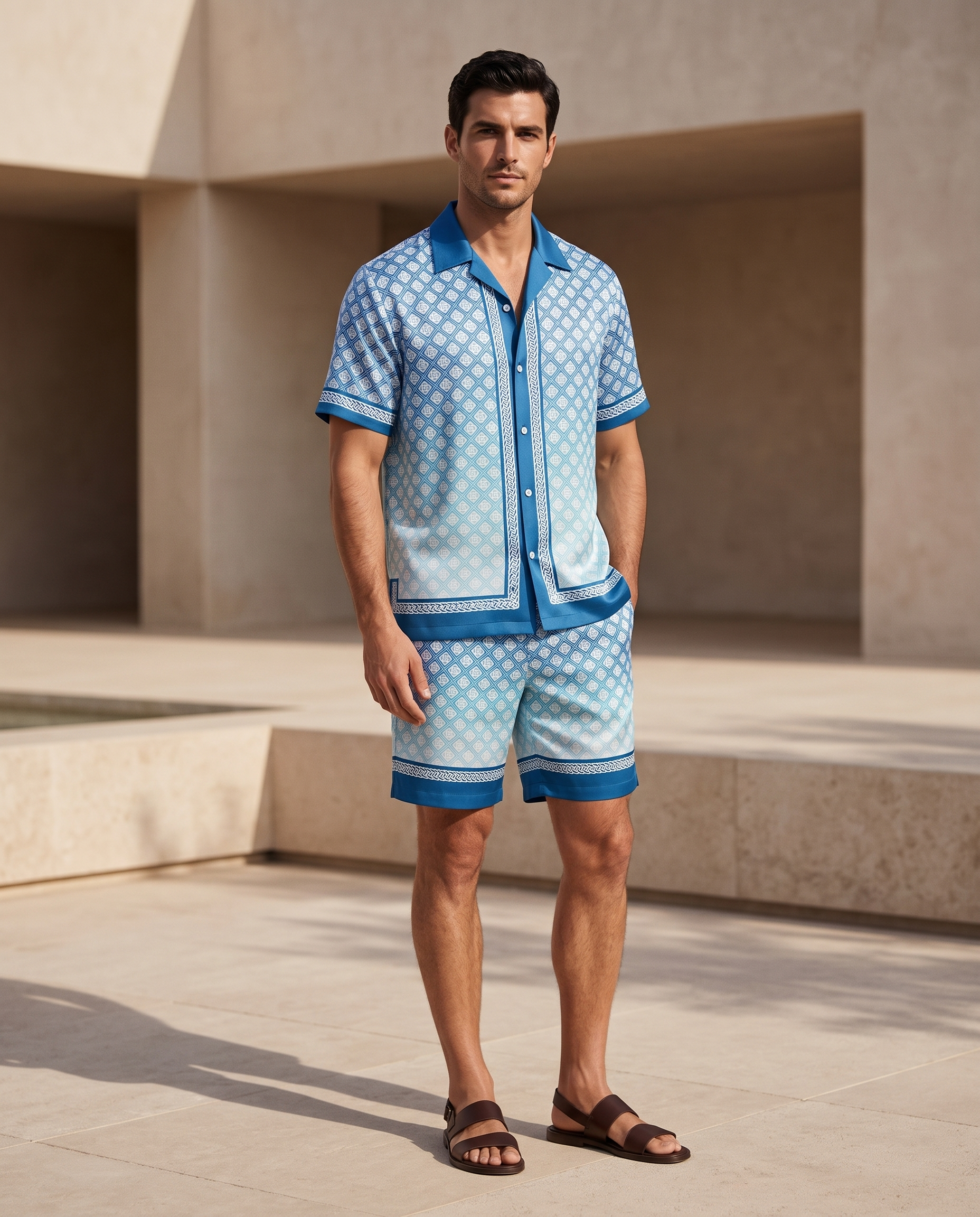 GERONIMO Blue Luxe – мъжки сатенен комплект върху модел