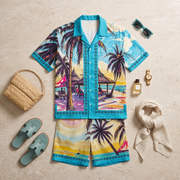 GERONIMO Tropical Lounge – мъжки сатенен комплект, flat lay