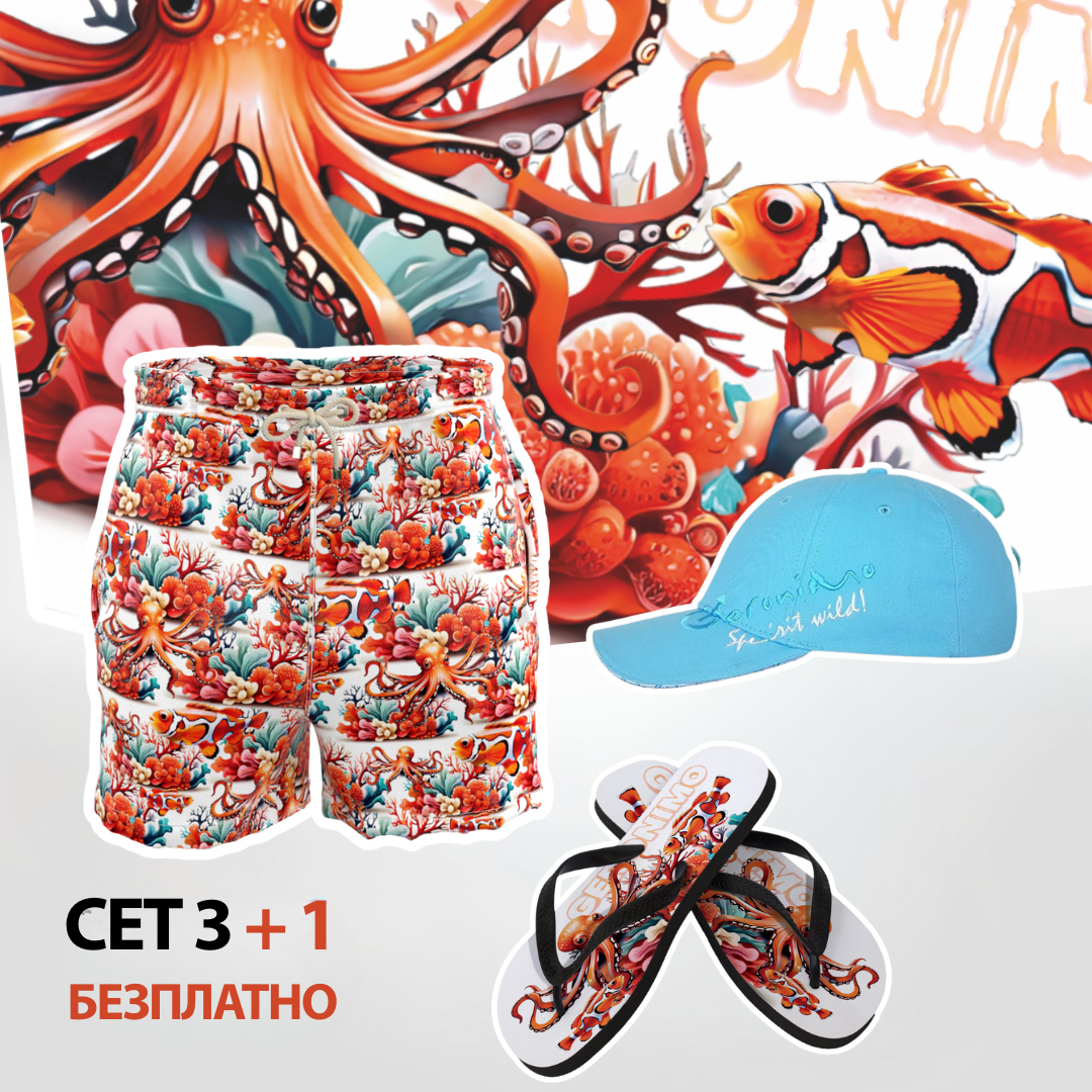 Шорти, кърпа за плаж с джапанки + ПОДАРЪК шапка | 2428Set